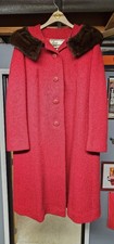 Vintage 60s Sycamore Coat Womens XL Red Wool Tweed Mink Collar Mod Union Made picture