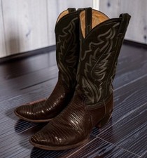 10.5M Men’s Justin Western Teju Lizard LeatherCowboy Boots Brown picture