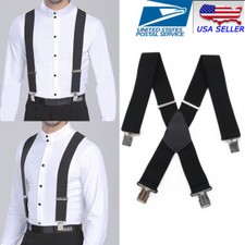 Mens Braces Suspenders Black X-shape Heavy Duty Biker Snowboard Trousers Wide 2