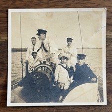 Vintage Nautical Photo Boat Captain Ship Wheel Sailor Uniform Young Boy 1920s 30 picture
