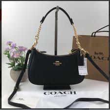 COACH CA209 TERI Shoulder Bag Hand Bag Black Refined Pebble Leather Outlet New picture