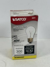SATCO S3810 A15 Appliance Light Bulb 40W 130V Clear Incandescent 300 Lumens New picture