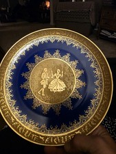 Vintage 1947-52 J.K.W Carlsbad COURTING COUPLE Collector Porcelain Cobalt Gold  picture