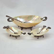 ​Antique Mother of Pearl & Silver Filigree Caviar Set – 6 Pieces picture