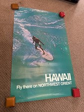 RARE Original Vintage Fly Northwest Orient Airlines Hawaii Poster Airport Travel picture