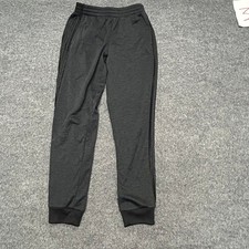 Adidas Joggers Boys Size L 14/16 Dark Gray Heathered Three Stripe Athletic Pants picture
