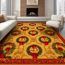 8'X10' Gold Christmas Wreath Bell Design Ultra-Soft Area Rug picture