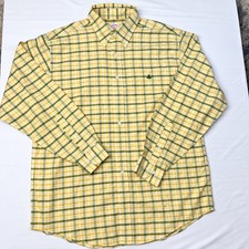 Brooks Brothers 346 Mens Large Yellow Green Plaid Supima Cotton Button Down picture