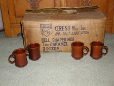 New Old Stock 4 Vtg Crestware Brown Restaurant Mugs Stoneware Cups picture