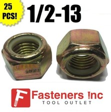 (Qty 25) 1/2-13 Grade 8 Nylon Insert Lock Nuts Nylock Yellow Zinc Plated picture