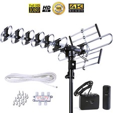 200 Mile Outdoor TV Antenna Amplifier 360 Degree Rotor UHF/VHF/FM Support 5 TVs picture