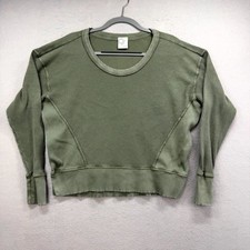 Offline by Aerie Wow Waffle Knit Sweatshirt Womens 2XS Olive Cotton Ribbed Trim picture