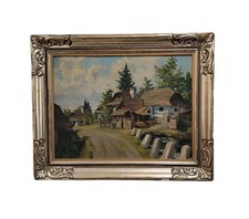 Antique Dutch Landscape Oil Painting On Canvas Framed picture
