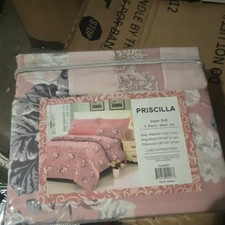 Priscilla Collection Bamboo 1800 King Sheet Set Pink Floral Wrinkle Free picture