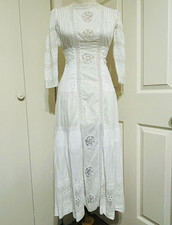 Antique Edwardian A+ cond. White Cotton Lawn Tea Dress Crochet Medallion  xsmall picture