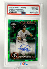 2024 Topps Chrome Sapphire Jasson Dominguez Auto RC Green Refractor #/99 PSA 10 picture
