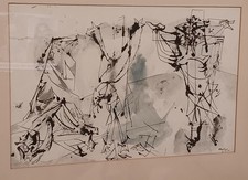 MARGARET TOMKINS 1916-2002 Rare original abstract drawing 1948 original frame picture