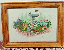FINISHED FRAMED*Country Garden & Birdbath*  Cross Stitch/NEEDLEPOINT? 6