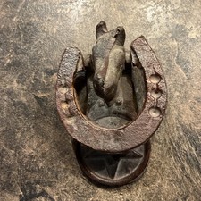 Vintage Cast Iron Horseshoe Horse Head Door Knocker picture