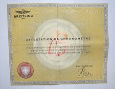 Official Breitling COSC Attestation de Chronomètre 2810707 Serial Certificate picture