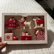 Wondershop Target Ornament Set 6 Count Bullseye Dog Shopping Cart Truck Ceramic picture