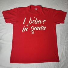 VTG 1985 I Believe In Santa Christmas T-Shirt Large Stedman Blank Single Stitch picture