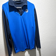 AT&T Men’s L Polo Pullover Long Sleeve Colorblock Lightweight Golf Logo Size M/L picture