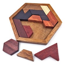 KINGOU Wooden Hexagon Tangram Brain Teaser Puzzle picture