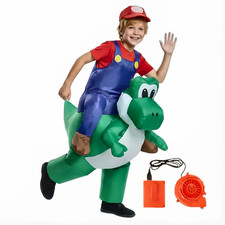 Kids Inflatable Mario Riding Yoshi Costume Halloween Blow Up Child Size w/ Fan picture
