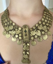 Antique Yemenite Bridal Necklace Gilt Metal, Coins, Large Dowry picture
