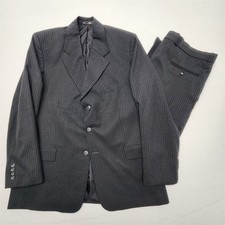 Vtg Old Money 46R 38x30 Dark Gray Pinstripe Wool Strong Shoulder 3Btn 2Pc Suit picture