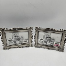 Vintage Burnes of Boston 4” x 6” Photo Frame Brush Pewter Standing Lot Of 2 picture