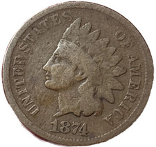1874 Indian Head Cent Good - Very Good Average Circulated Condition Bronze Penny picture