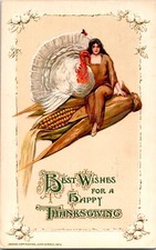 Vintage 1913 Schmucker Indian Winsch Girl & Turkey Thanksgiving Postcard UNUSUAL picture