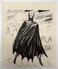 Bob Kane Drawing on old paper (Handmade) signed and stamped artwork picture