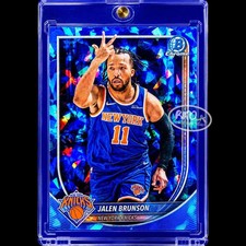 Jalen Brunson BLUE CRACKED ICE REFRACTOR 2025 Bowman NY Knicks RARE ENCASED picture