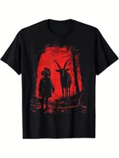 Men's Gothic 666 Satanic Goat Graphic T-Shirt - Black Demonic Print Cotton Stree picture