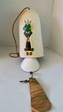 Vintage KACHINA Signed Wind Bell Chime Christibells Studio Pottery LeatherCopper picture