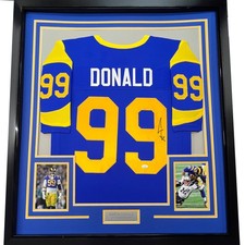 Framed Autographed/Signed Aaron Donald 35x39 LA Retro Blue Jersey JSA COA picture