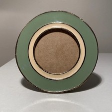 Vintage Miniature Picture Photo Frame Enamel On Brass,Celedon Green,Round 4in picture