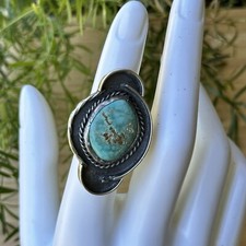 VTG Old Pawn Native American Ring Size 5 Blue Royston Turquoise Stone Sterling picture