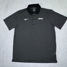Nike Duke Blue Devils Polo Shirt Large Black Striped Dri Fit Performance Golf picture