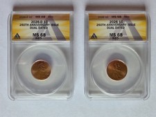 2026 and 2026-D Set - 250th Anniversary Issue Dual Dated Cents - ANACS MS 68 Red picture