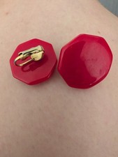 Classic Vintage RED Bakelite Octagon Stop Sign Geometric Earrings Clip-on MCM picture