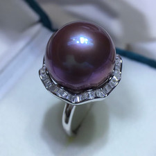 huge  16-17mm south sea round lavender pearl ring 925s(mr) picture