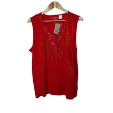 Chico's Salsa Red V-Neck Soutache Sleeveless Knit Top Sequins Sz XL 16 New $65 picture