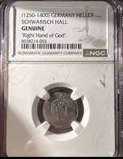 NGC 1250-1400 GERMANY HELLER SCHWABISCH HALL Hand Of God Medieval Coin picture