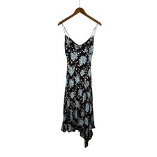Betsey Johnson Black Label Slip Dress Womens 10 Black Floral Vintage Asymmetric picture