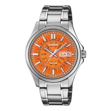Casio Men's Orange Dial Stainless Steel Day Date Wristwatch - MTP-E740-4AVDF picture