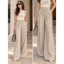 COS Linen-Blend Wide-Leg Tailored Trousers – Beige – US 4 picture